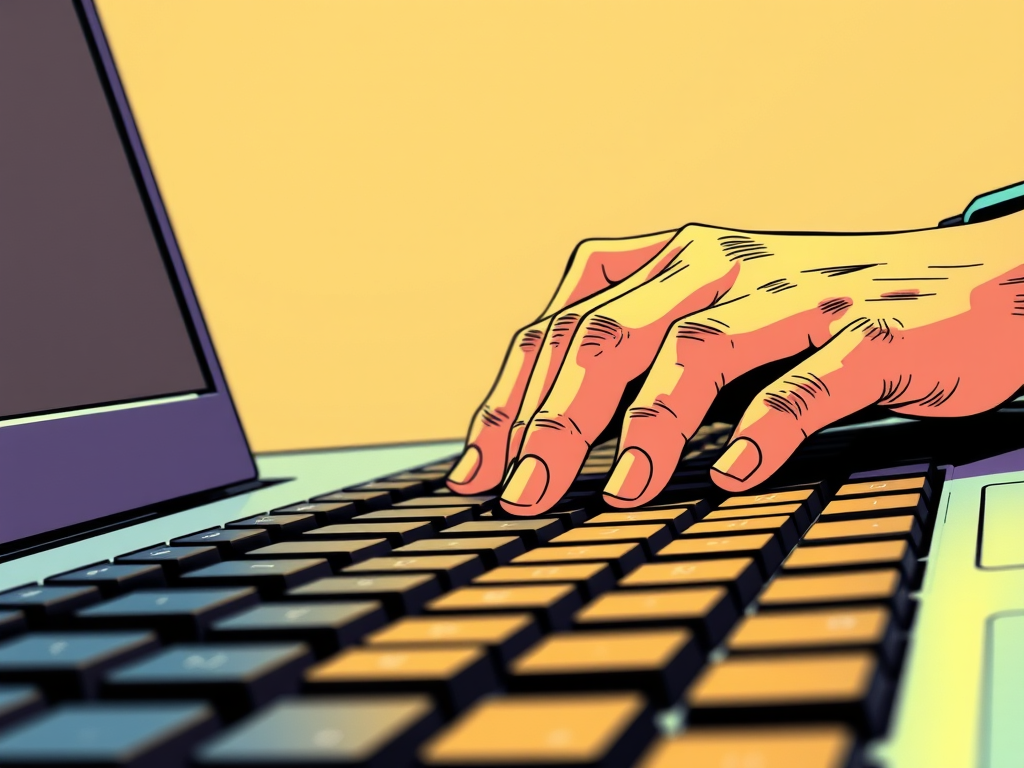 Cartoon image of hand typing on a latop - writing a research grant application